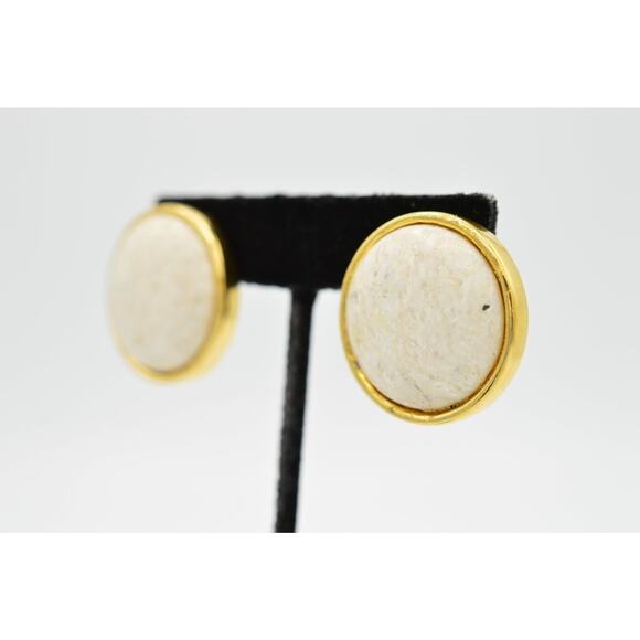 L.G. P. Vintage Clip On Cabochon Earrings Heavy Marbled Chunky Signed 1980s 9L - Picture 2 of 12